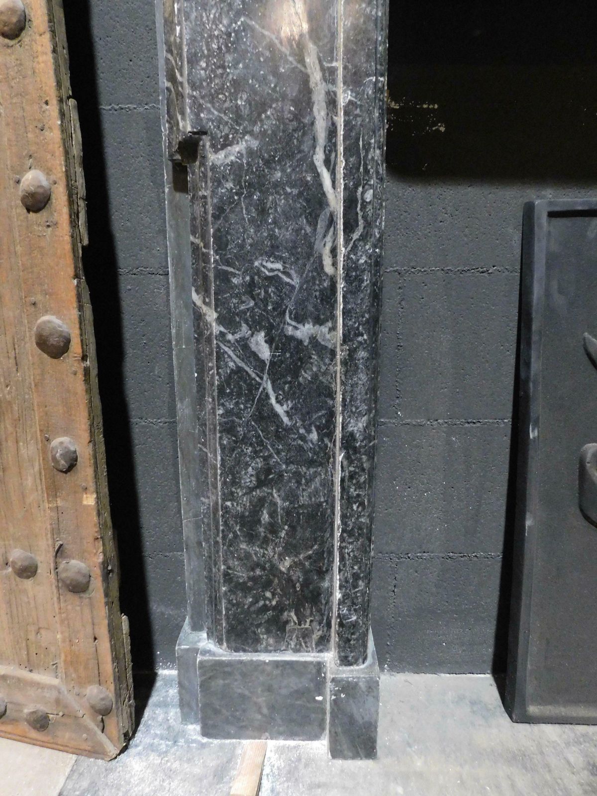 Fireplace Mantle In Fine Gray Marble With White Veins, Carved, Italy photo vintage