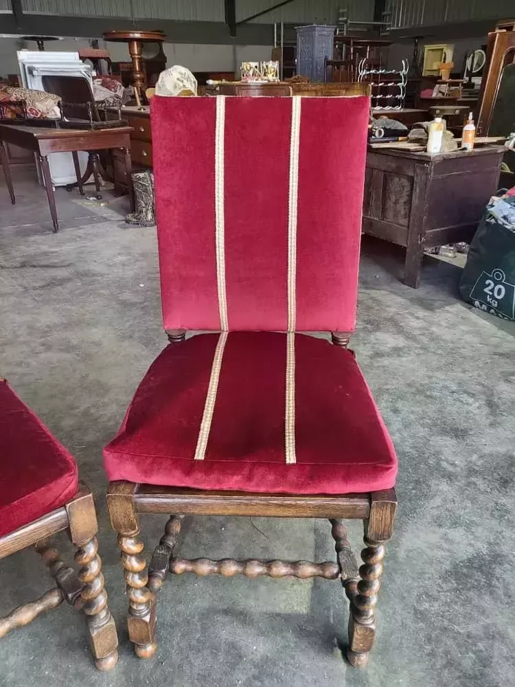 4 Vintage 20thc Oak Barley Twist Bergere Dining Chairs Padded photo 295.0
