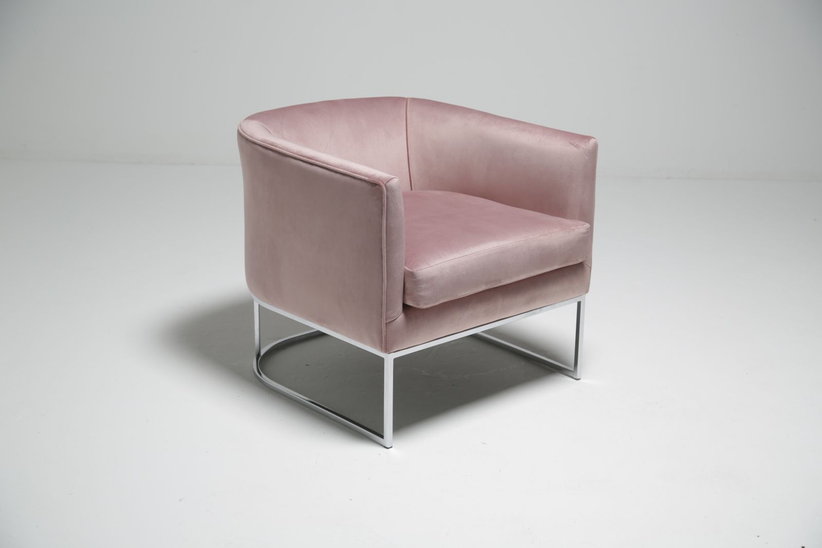 Mid Century Pink Velvet And Chrome Tub Armchair photo furniture