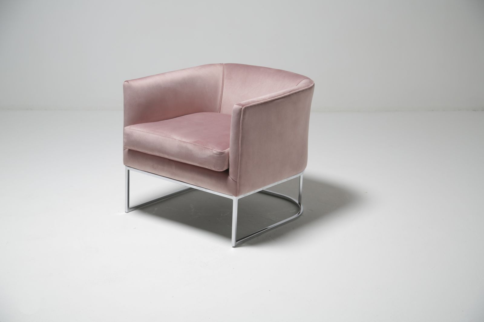 Mid Century Pink Velvet And Chrome Tub Armchair photo for sale