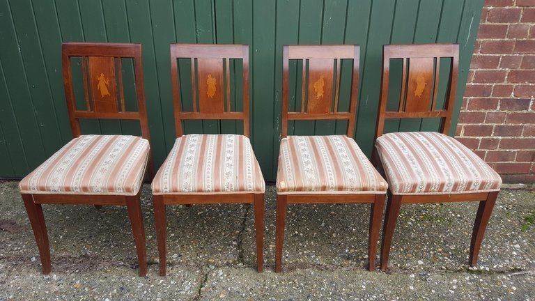 Art Deco Dining Chairs Set Of 6 Marquetry Dark Honey Swedish Early 20th Century photo for sale