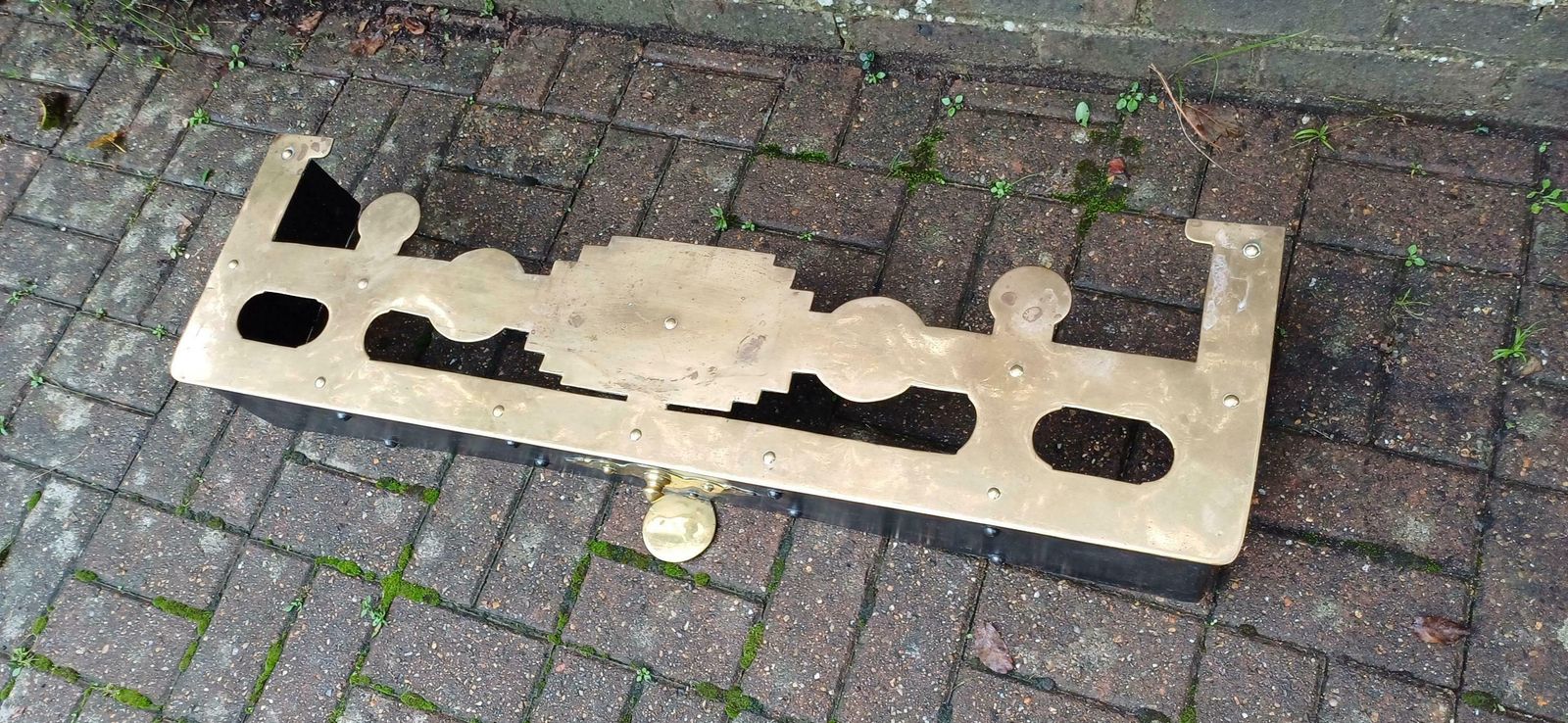 Huge Heavy Vintage Brass And Iron Victorian Fireplace Fender photo for sale