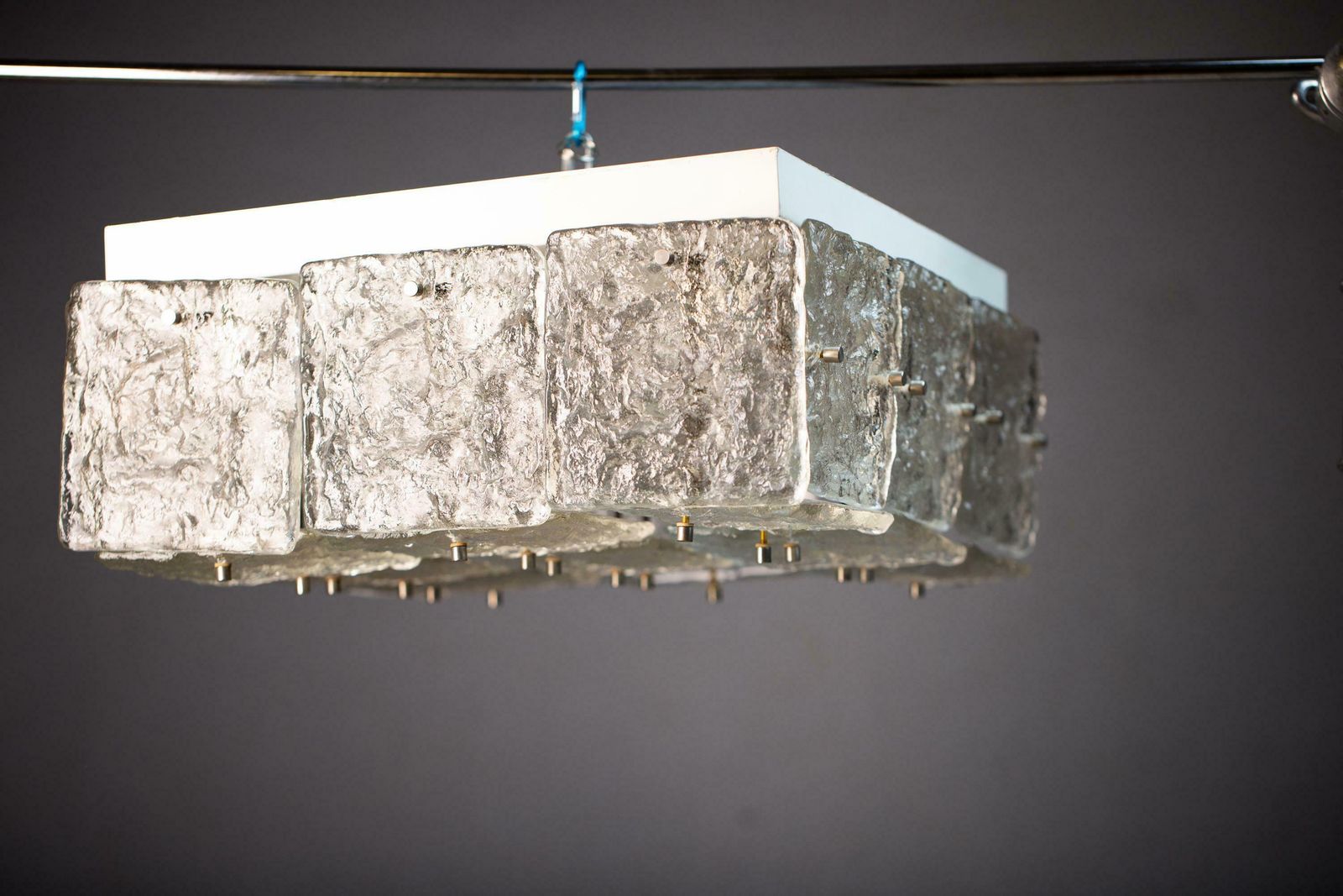 photo for sale Large Vintage Square Glass Flush Mount By J.T. Kalmar / 1960s Vienna Austria / Mid Century Ceiling Light Fixture Chandelier Lamp Model 5305