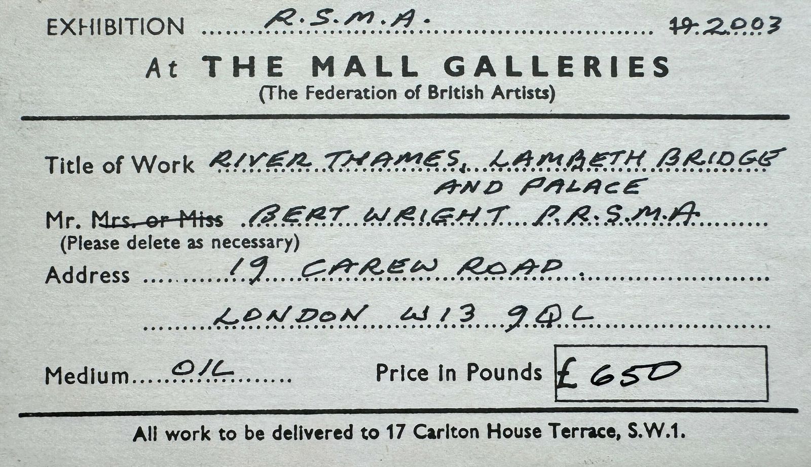 Bert Wright P.P.R.S.M.A (B.1930) Original Signed Oil Painting ‘River Thames, Lambeth Bridge And Palace’ photo furniture