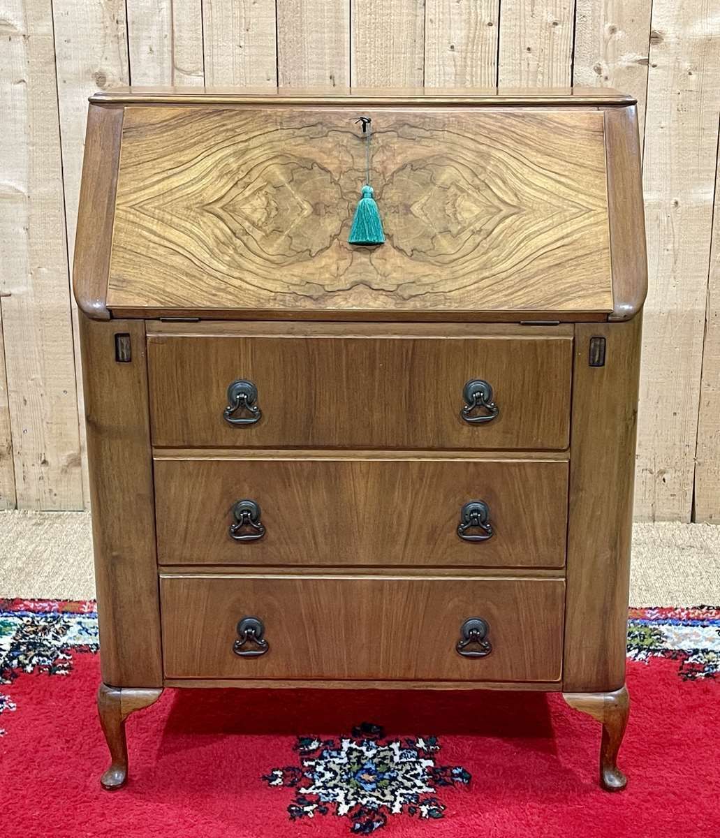 English Walnut Secretary Desk From The 1960s photo for sale