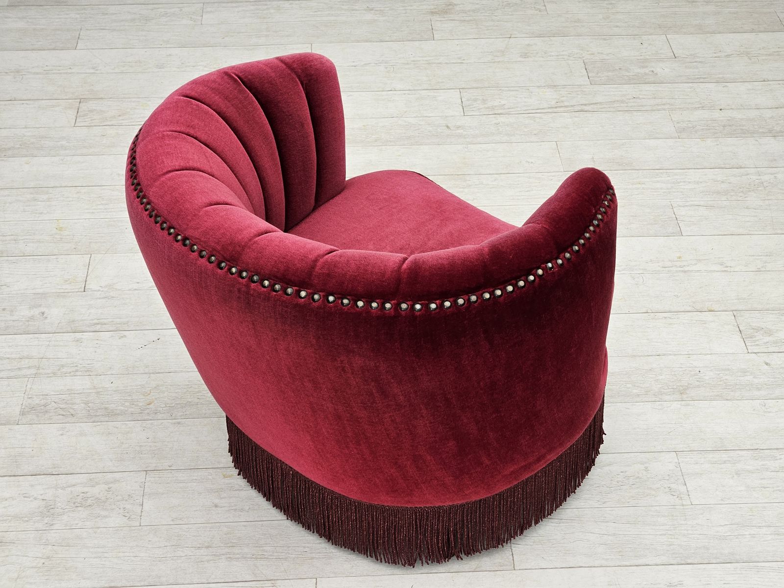 1390.0 1970s, Danish Lounge Chair, Original Condition, Cherry Red Velour Fabric. photo