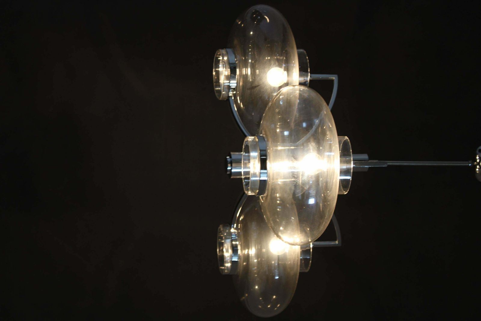 1970s Italian Chrome Plated And Glass Chandelier photo vintage