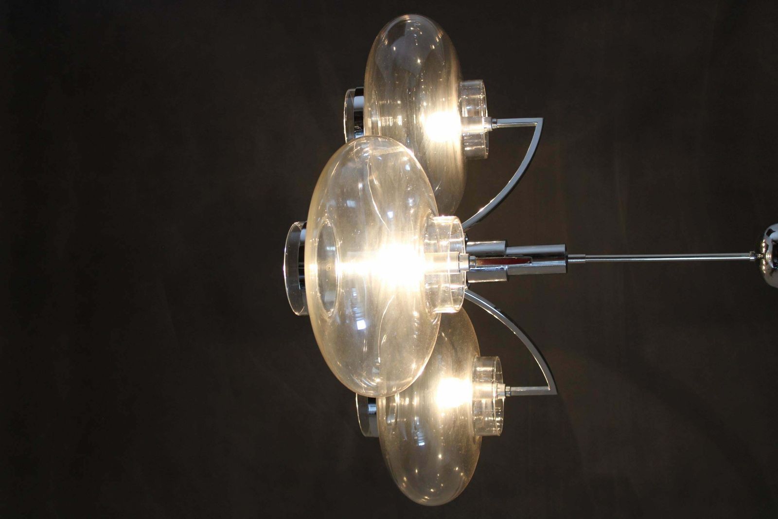 photo furniture 1970s Italian Chrome Plated And Glass Chandelier