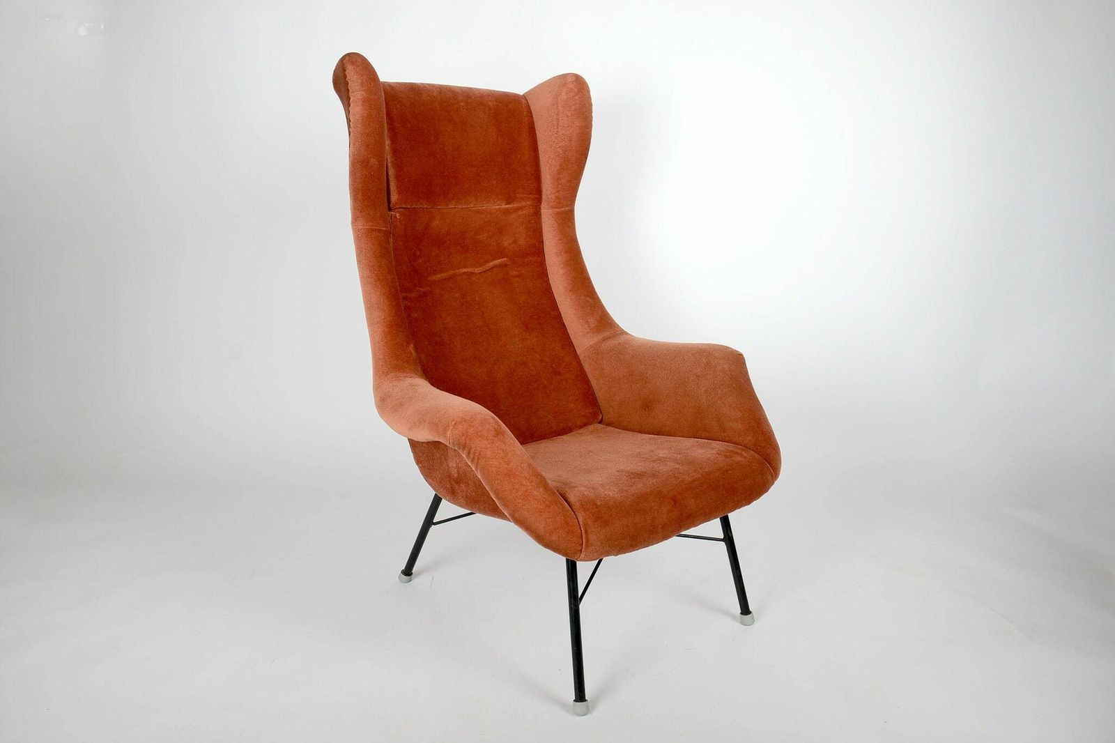 Mid Century Lounge Chair By Miroslav Navratil, 1960s – Fiberglass Shell With Velvet Upholstery, Iconic Design
