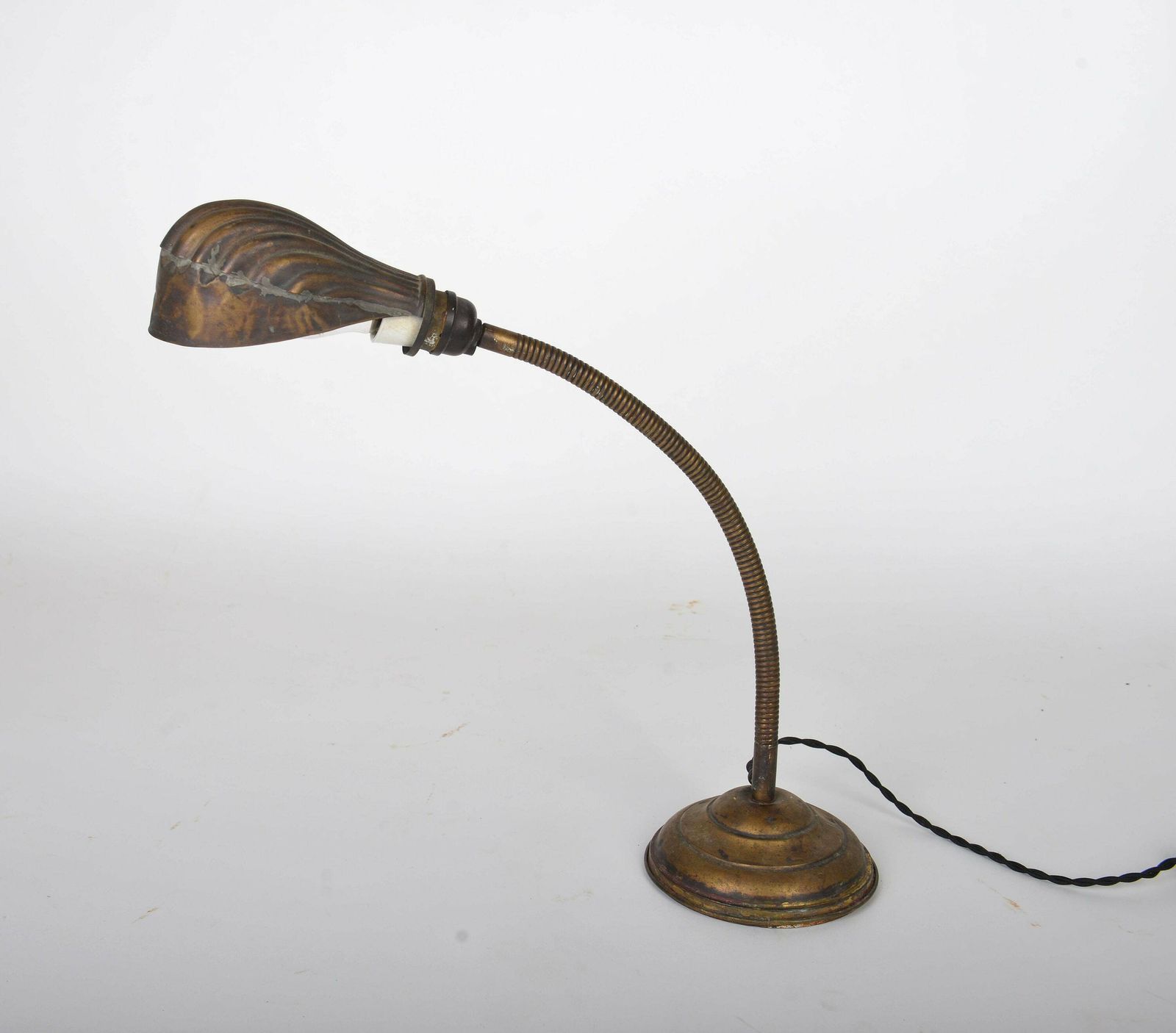 Art Deco Articulated Brass Gooseneck Desk Lamp With Shell Shade, 1920s, Modernist Lamp photo furniture