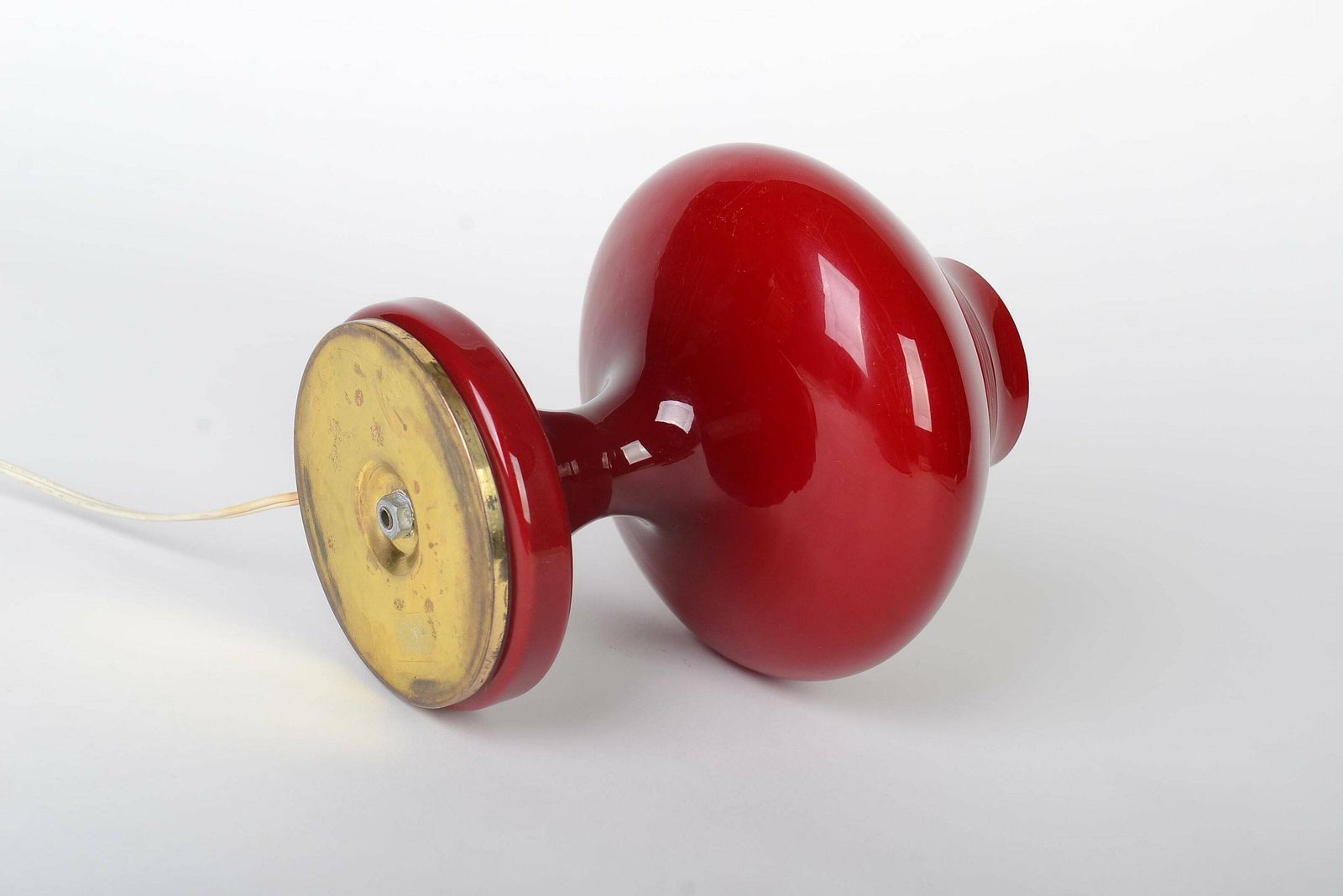 Vintage Red Glass Table Lamp 1970s, Pop Art Ufo Red Opaline Glass Mood Lamp Bohemia photo for sale