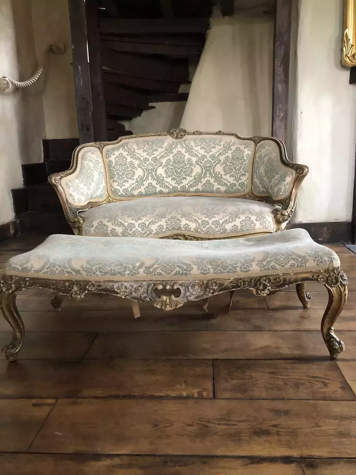 Quality Antique Original Loveseat Sofa Gilt Gold Salon Parlour Chaise Longue photo furniture