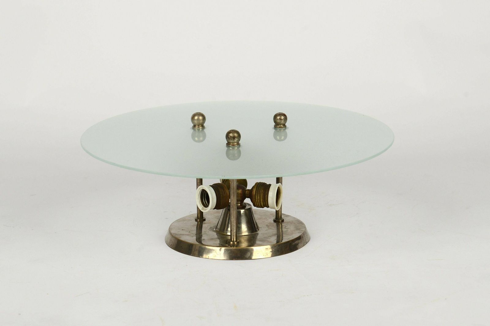 Bauhaus Nickel Plated Glass Ceiling Lamp, 1930s, Art Deco Ceiling Lamp photo furniture