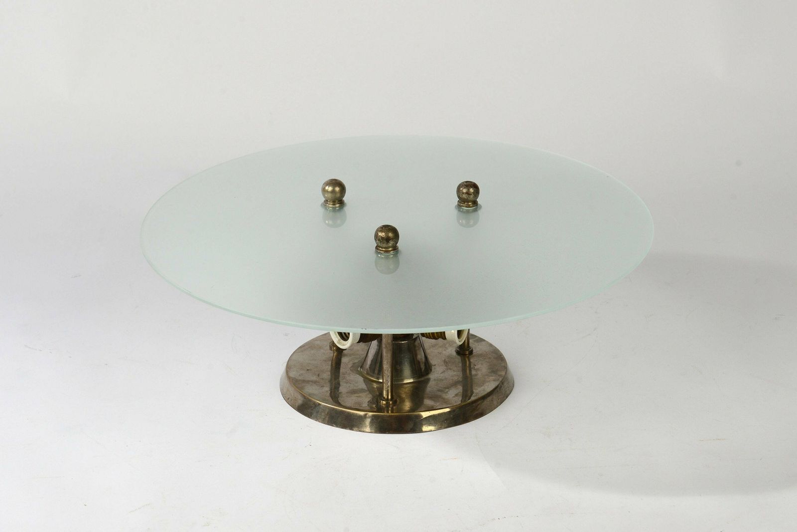 Bauhaus Nickel Plated Glass Ceiling Lamp, 1930s, Art Deco Ceiling Lamp photo for sale