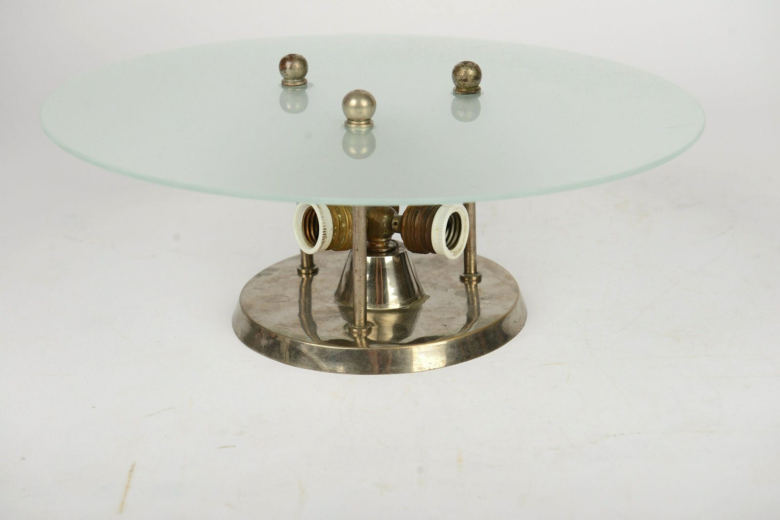 Bauhaus Nickel Plated Glass Ceiling Lamp, 1930s, Art Deco Ceiling Lamp photo buy