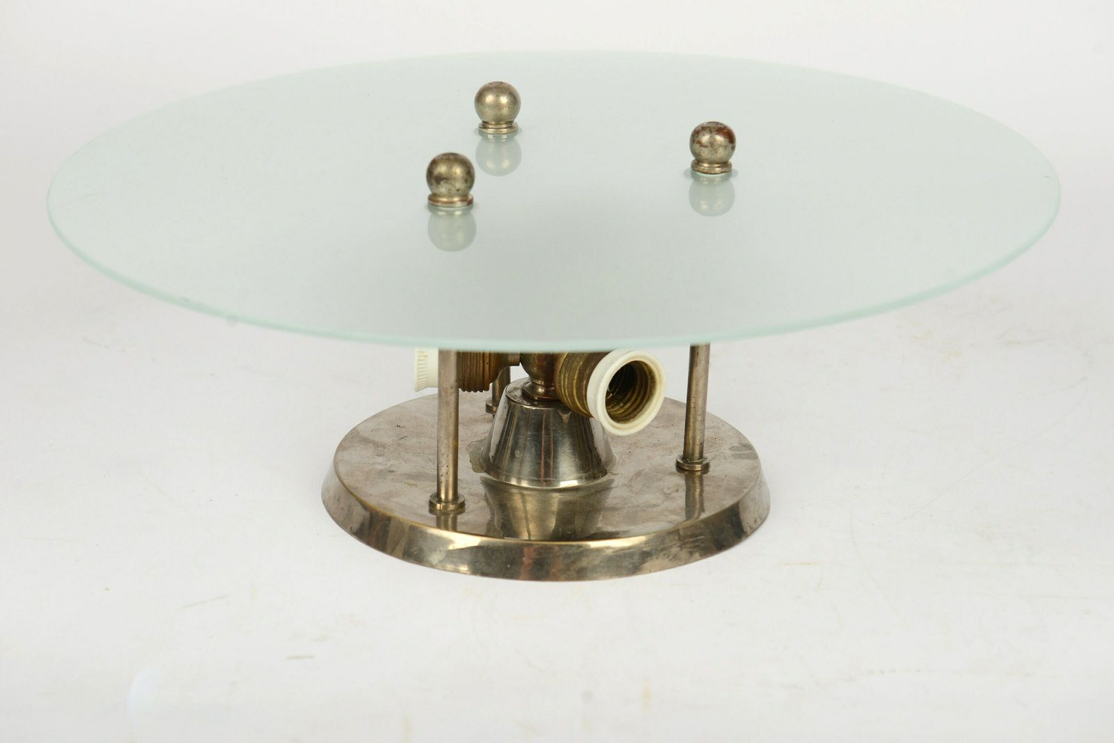 Bauhaus Nickel Plated Glass Ceiling Lamp, 1930s, Art Deco Ceiling Lamp photo vintage
