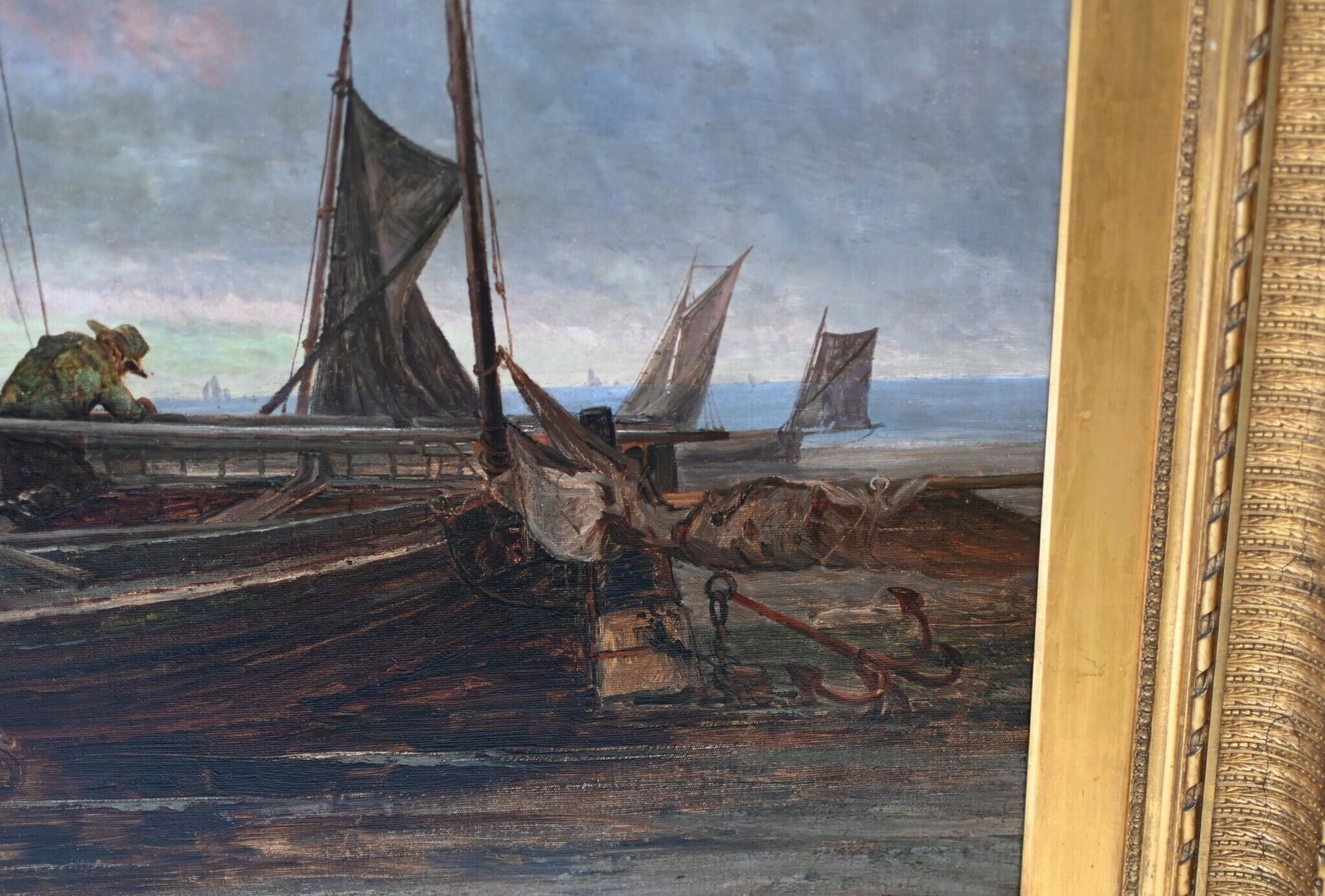 Xl Victorian Oil Painting Norfolk Coast Maritime 1860 6 Ft photo Art