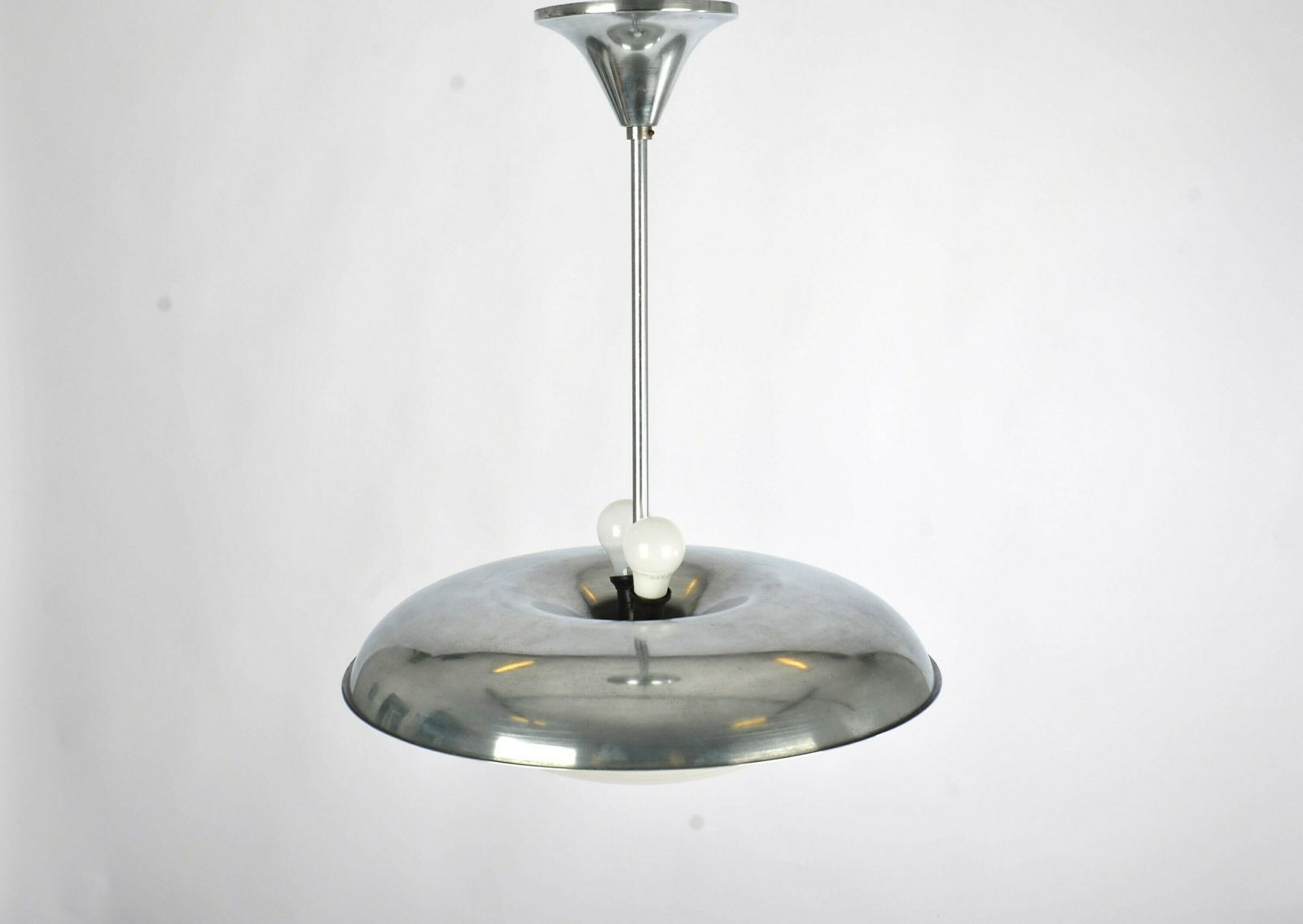 Bauhaus Ceiling Light By Franta Anyz, 1930s – Nickel Plated Brass & Opaline Glass, Perfect For Mid Century Modern Interiors photo Lighting