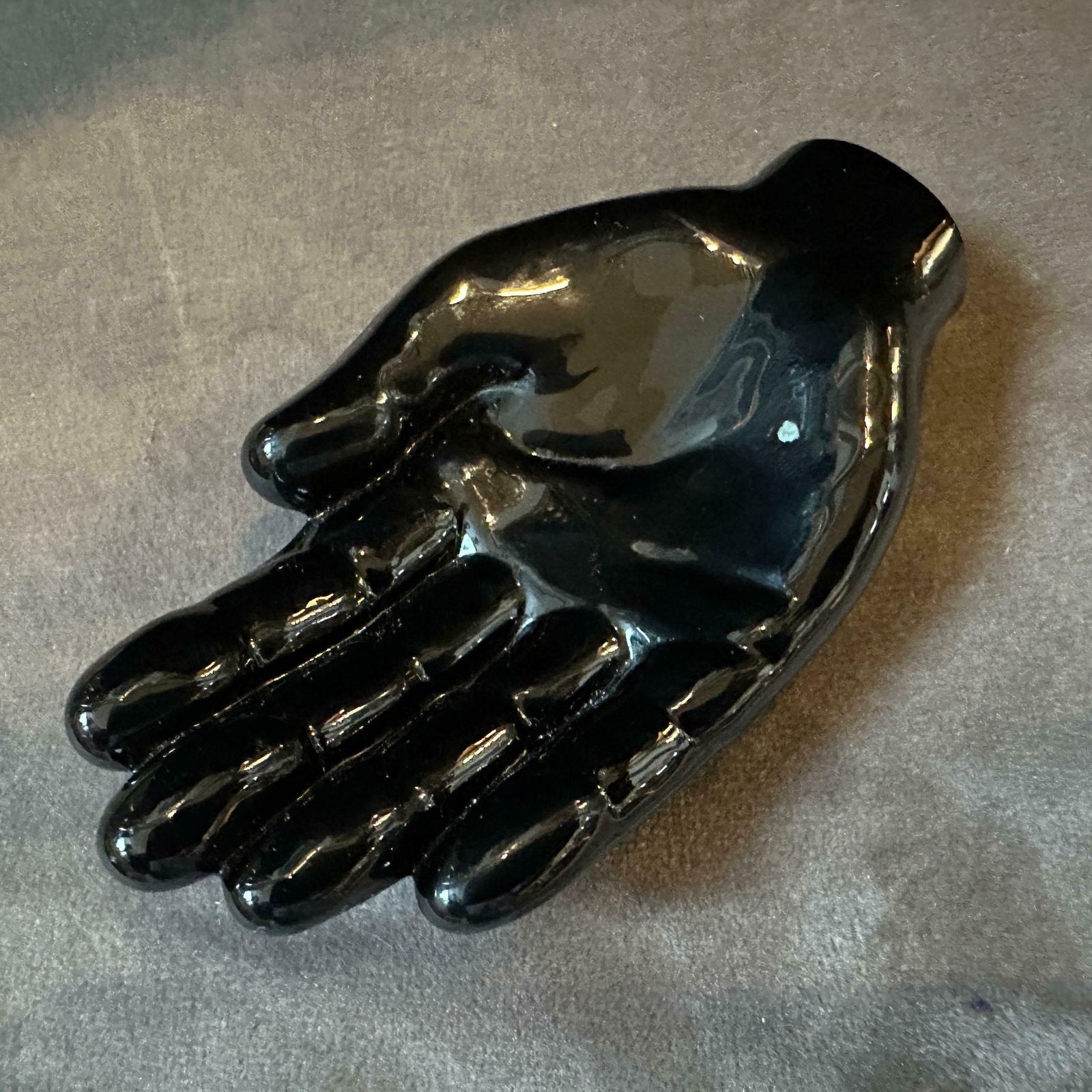 photo for sale 1990s Alfredo Barbini Modern Black Murano Glass Paperweight Depicting An Hand
