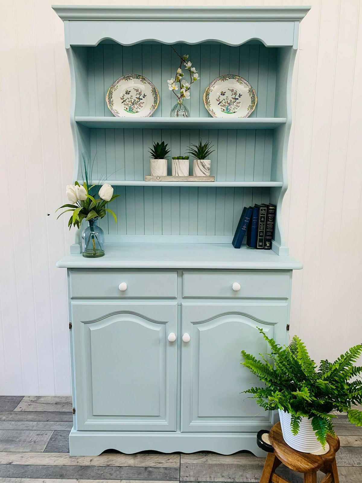 Custom Painted Upcycled Furniture. Vintage Country Farmhouse Medium Pine Welsh Dresser Cupboard Storage photo 595.0
