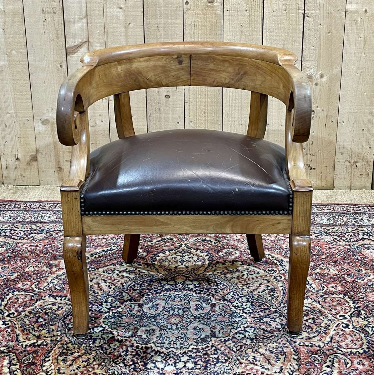 19th Century French Armchair In Cherry Wood And Leather Seat photo furniture