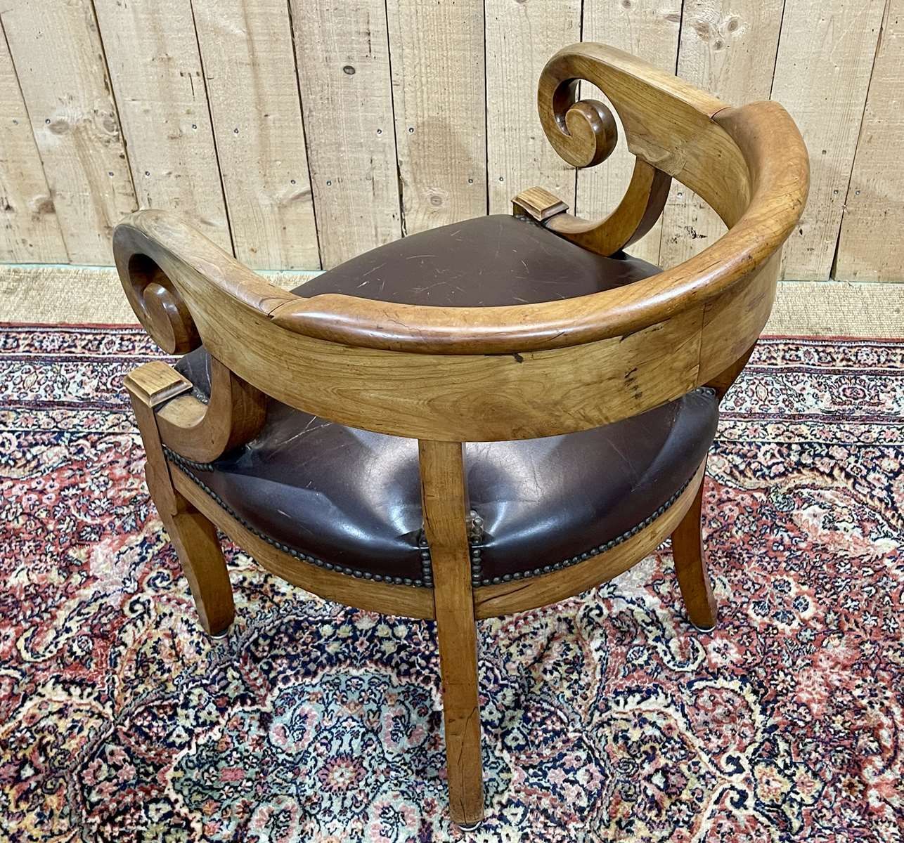 19th Century French Armchair In Cherry Wood And Leather Seat photo 1150.0