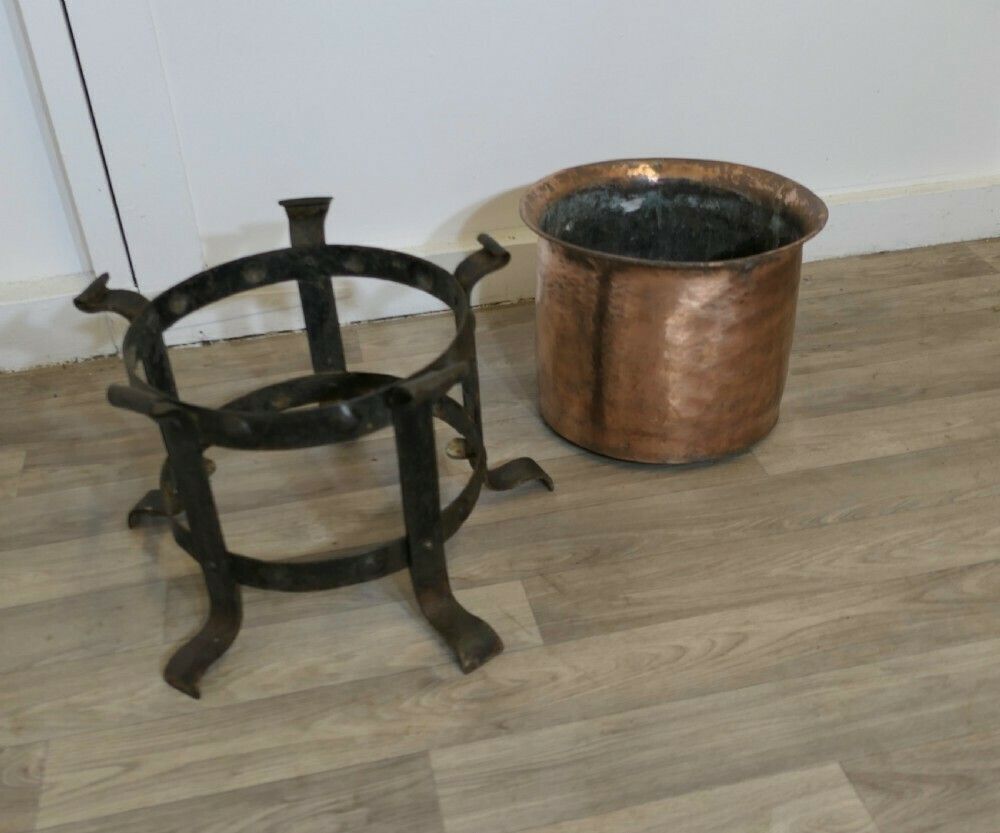 Heavy Arts And Crafts Copper And Wrought Iron Log Bin photo 594.0