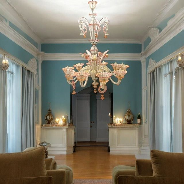 Large Venetian Pink Murano Glass Chandelier 1960’s photo Lighting
