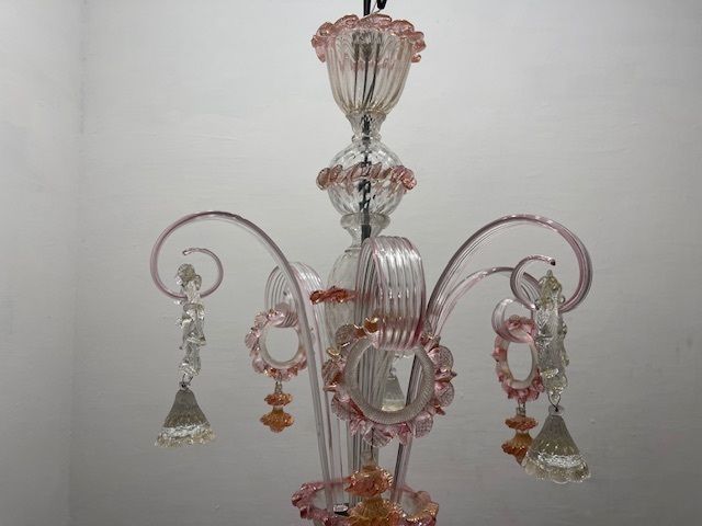 Large Venetian Pink Murano Glass Chandelier 1960’s photo vinterior