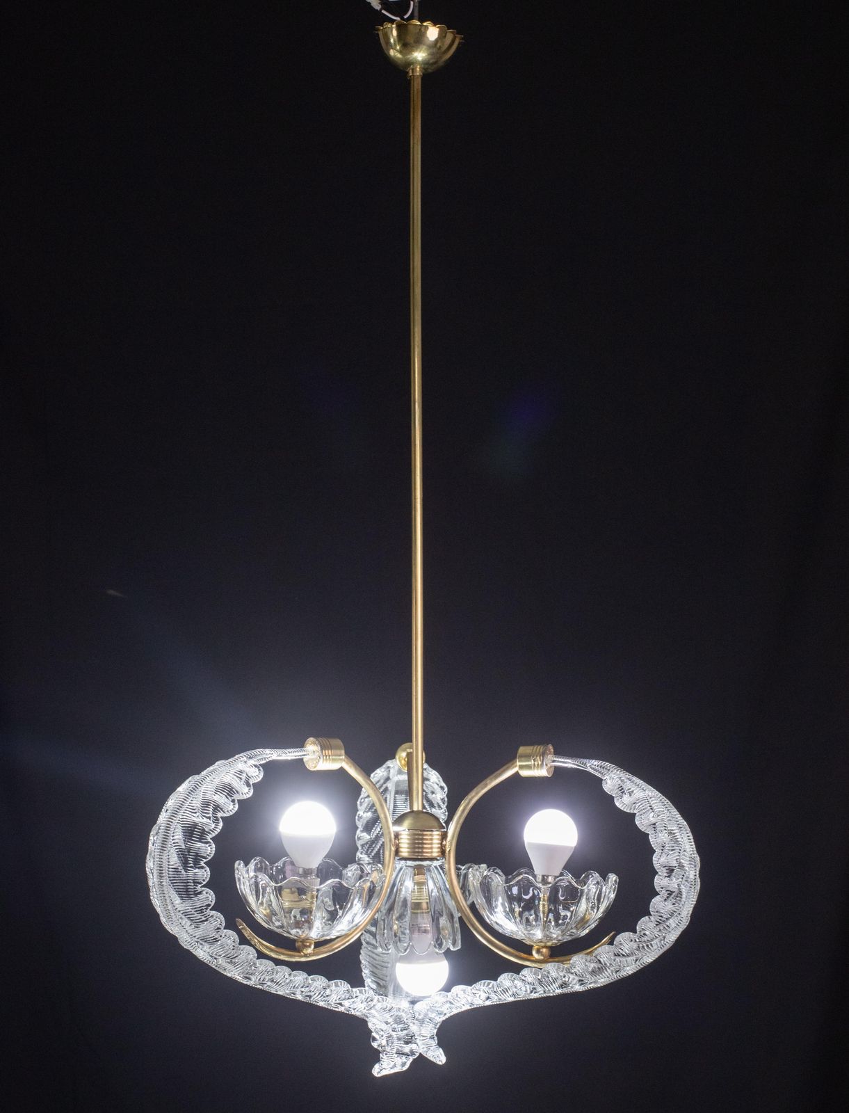 Elegant 4 Light Art Deco Murano Glass And Brass Chandelier By Barovier photo furniture