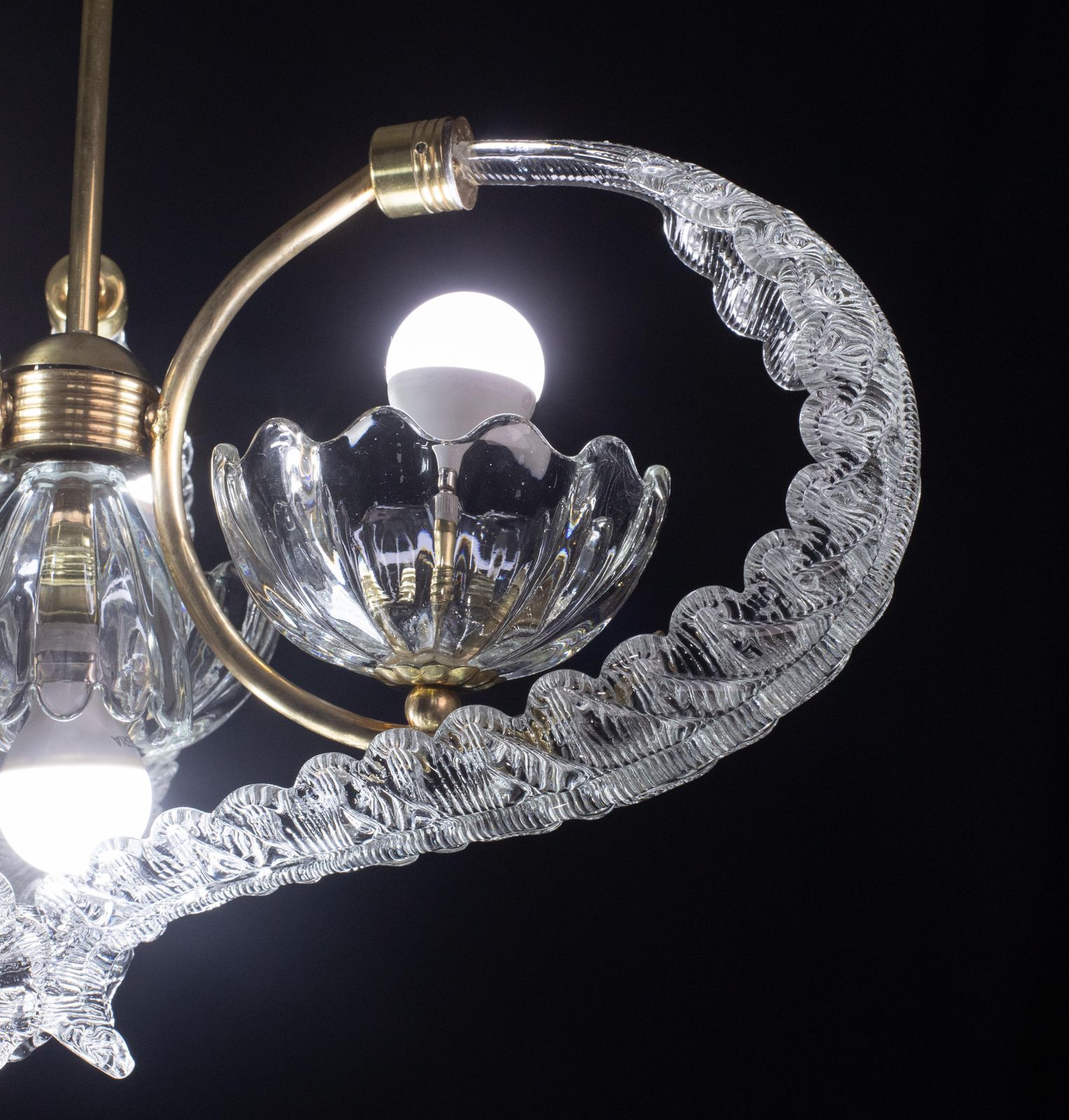 Elegant 4 Light Art Deco Murano Glass And Brass Chandelier By Barovier photo vinterior