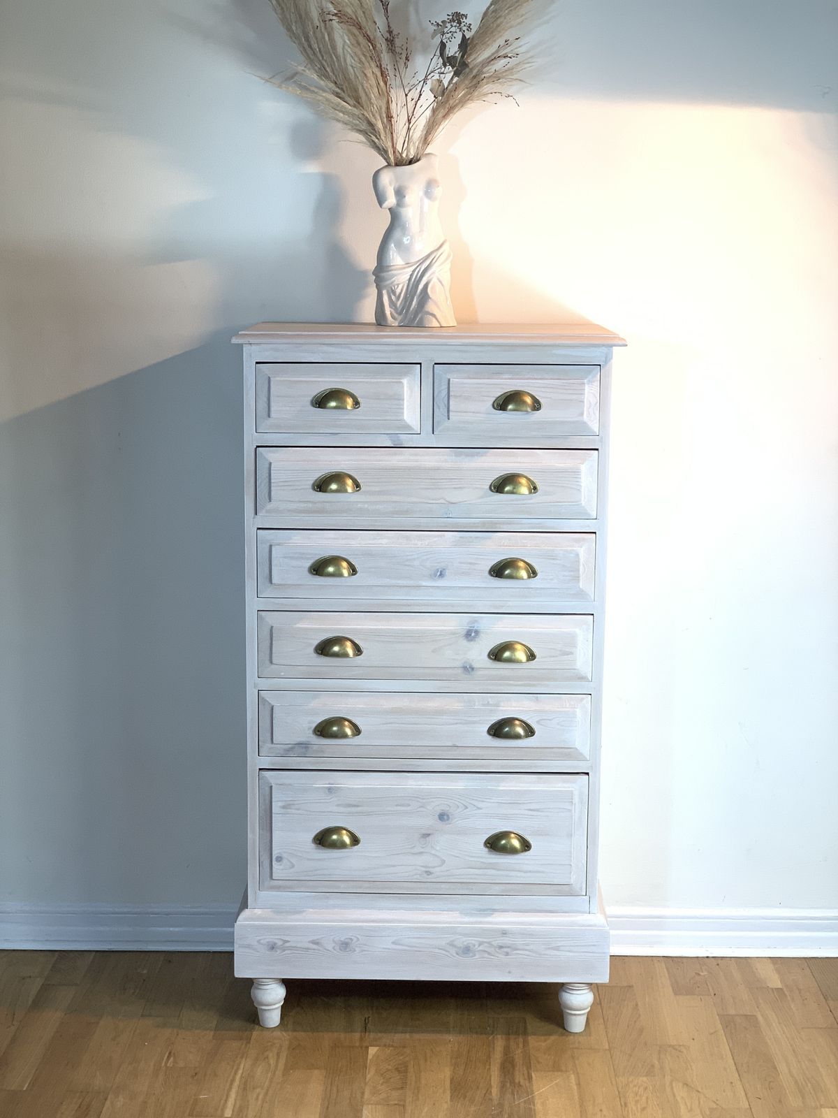 Whitewashed Pine Tallboy Chest Of Drawers