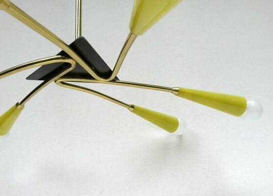 Sputnik Ceiling Light In Brass And Yellow, 1950s photo vintage