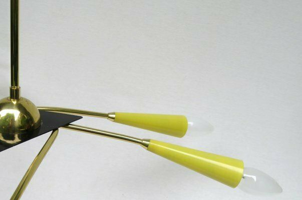 photo vintage Sputnik Ceiling Light In Brass And Yellow, 1950s
