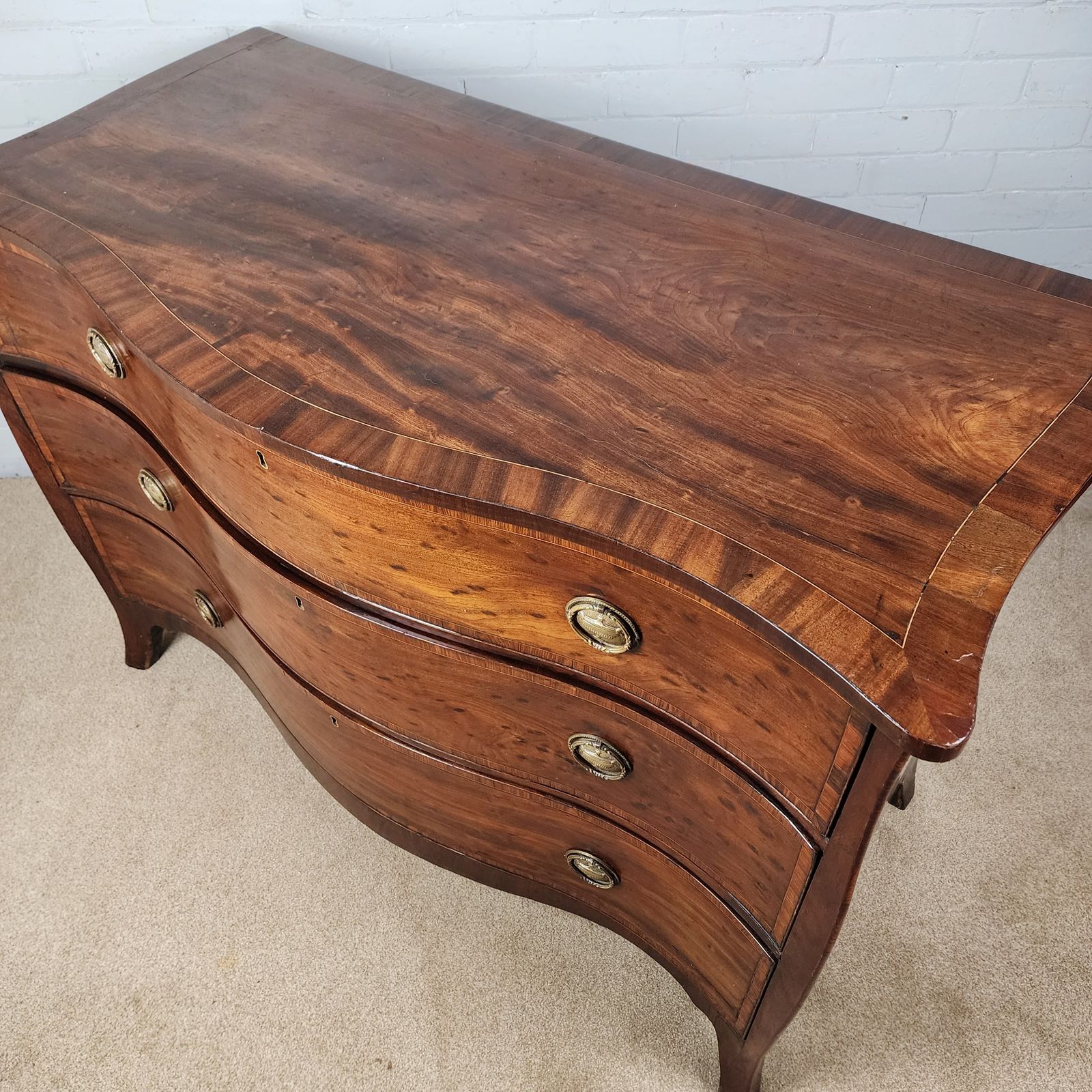 Furniture Mahogany Chest Of Drawers Serpentine Front Georgian With Brass Handles photo