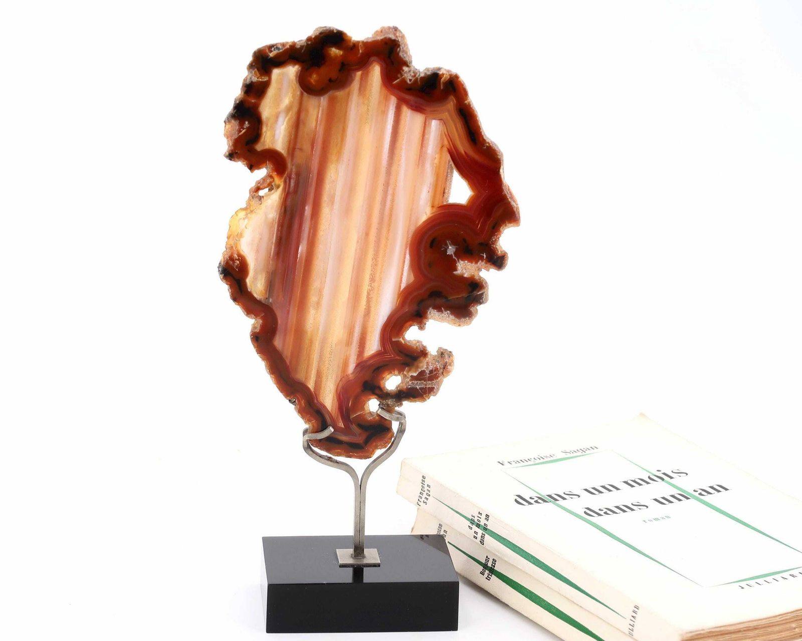 Brown Agate Slice, Lucite And Brass Base, 1970s / Cabinet Of Curiosities, Boho Chic, Bohemian, Folk, Mineral, Stone, Nature