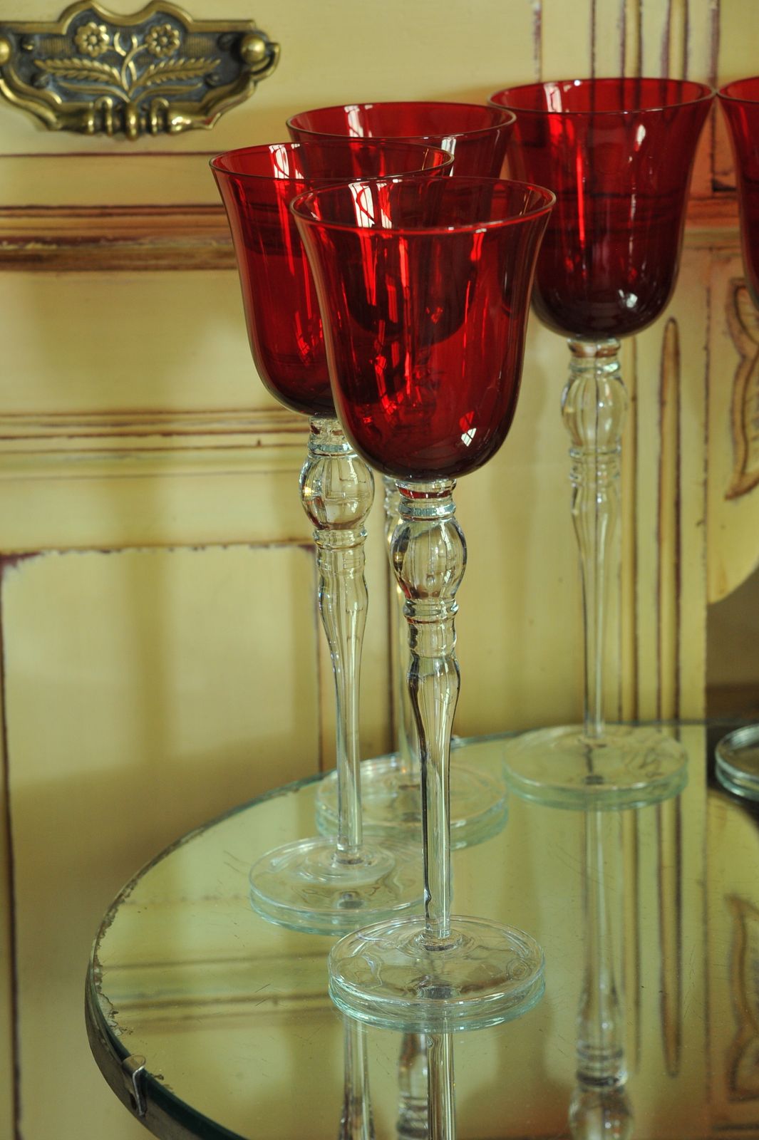 A Luxury Set Of Eight Extremely Large Vintage Ruby Red Wine Glasses photo vintage