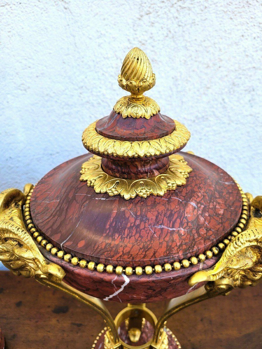 Pair Of Red Marble And Bronze Cassolettes, 19th Century photo furniture