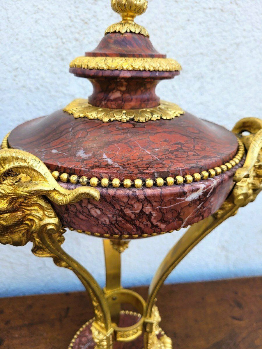 photo furniture Pair Of Red Marble And Bronze Cassolettes, 19th Century