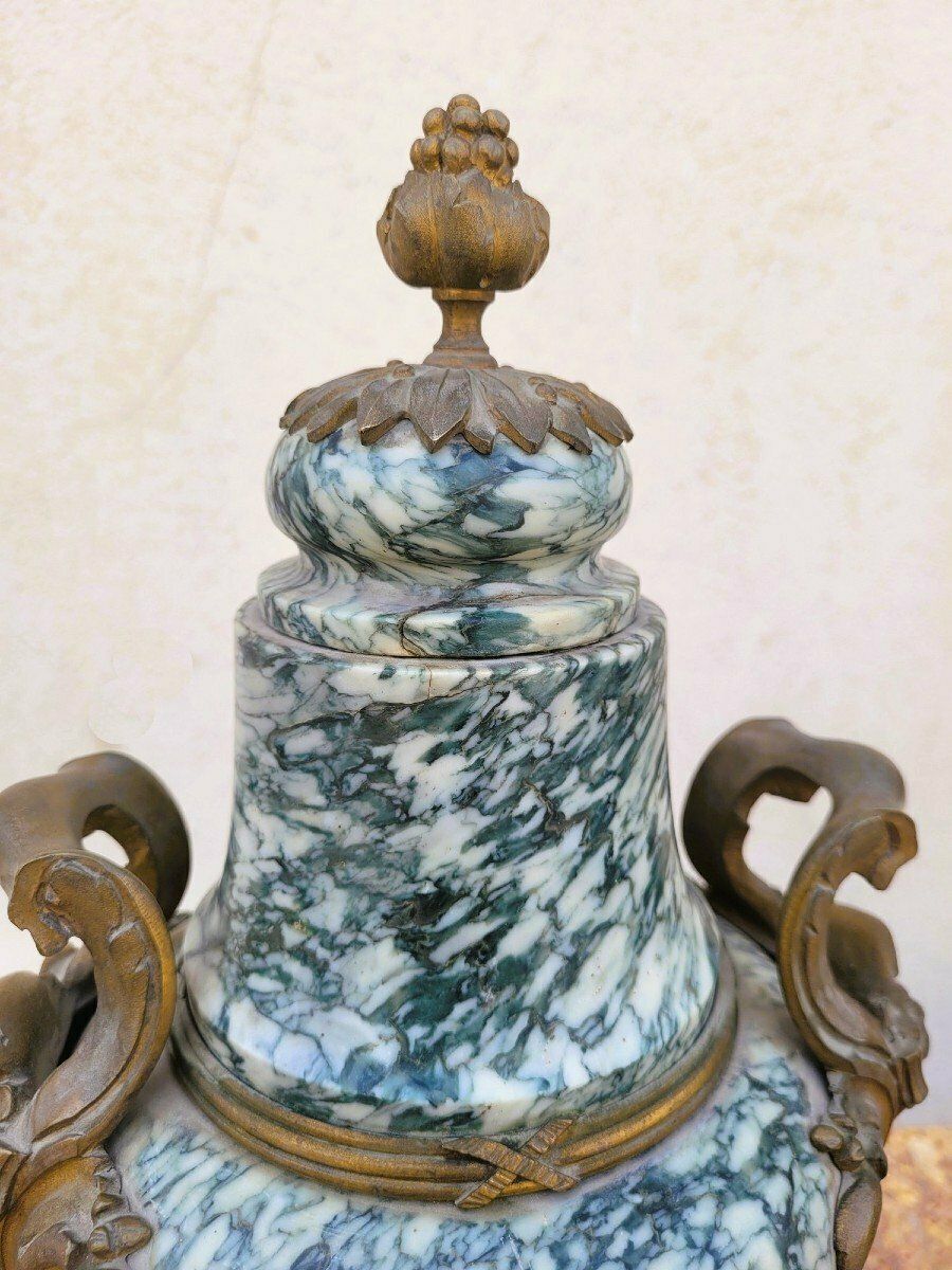 Pair Of Marble And Bronze Cassolettes, 19th Century photo for sale