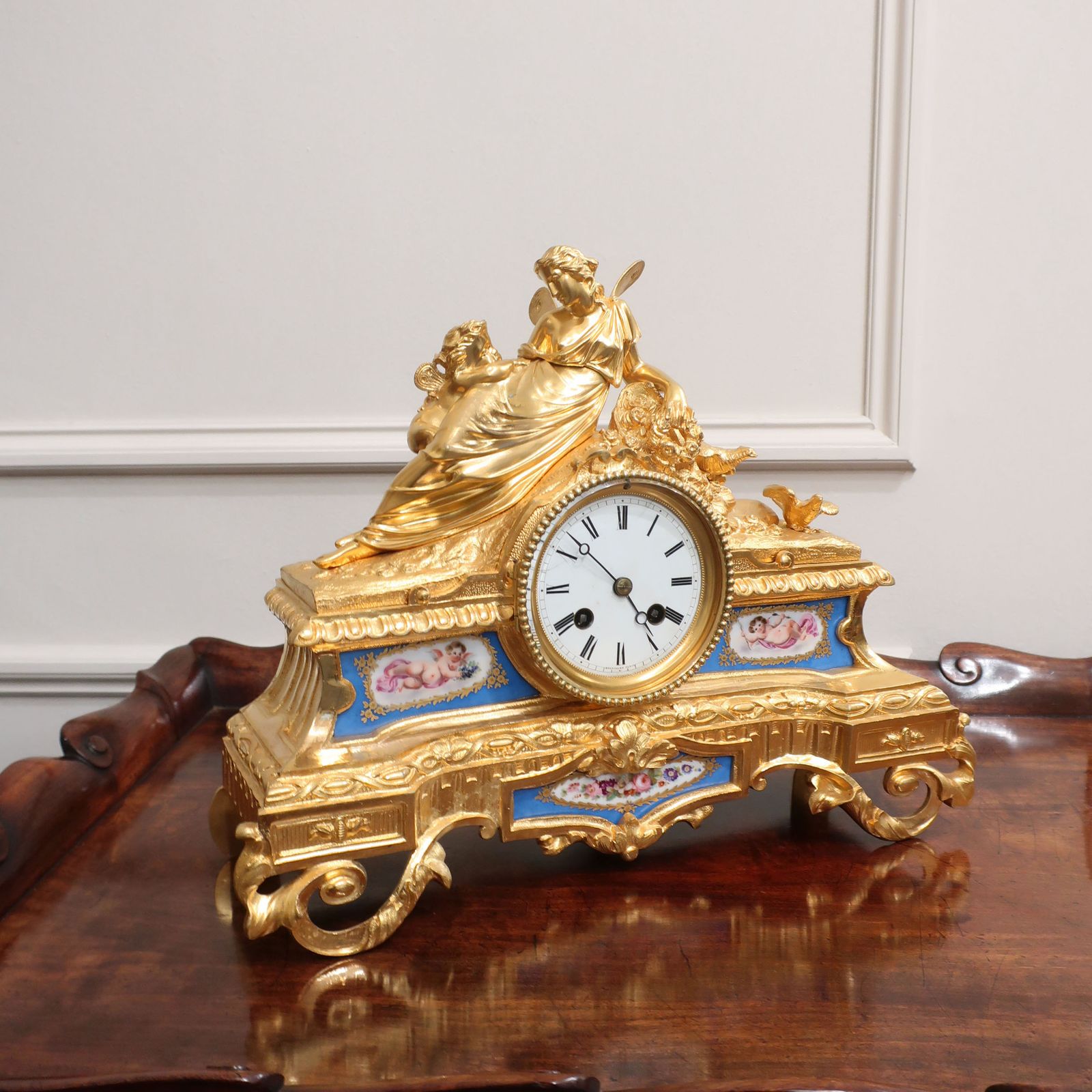 French Victorian Bronze Gilt And Porcelain Mantel Clock By Vincenti