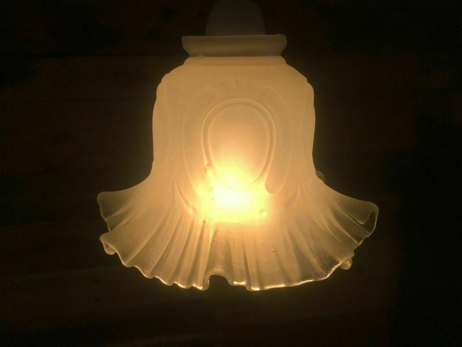 1 Antique Art Nouveau Frosted Satin Glass Ruffled Crimped Edge Light Shade Deco photo buy