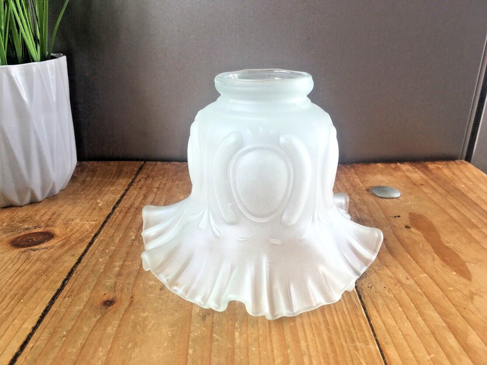 Lighting 1 Antique Art Nouveau Frosted Satin Glass Ruffled Crimped Edge Light Shade Deco photo