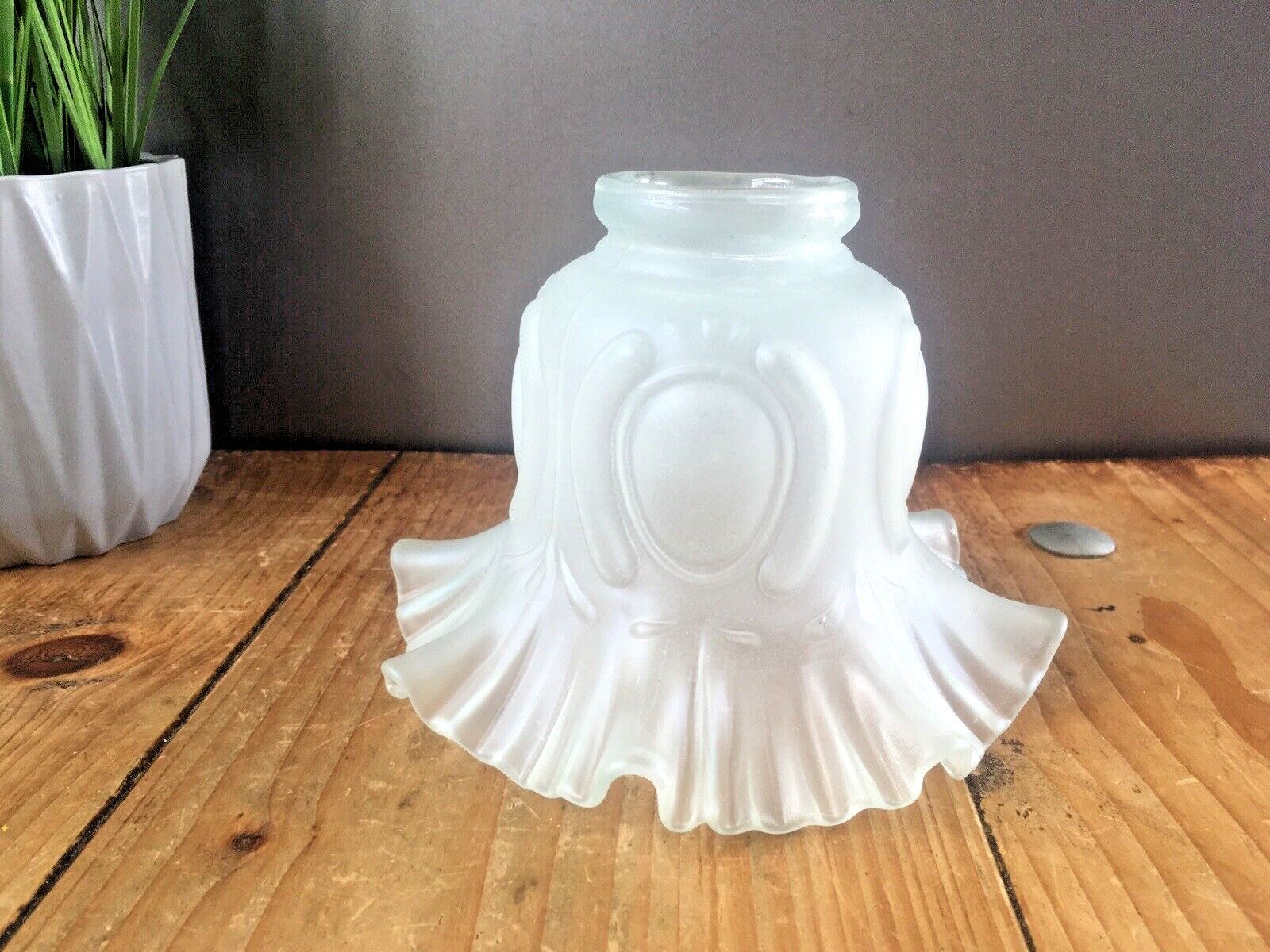 50.0 1 Antique Art Nouveau Frosted Satin Glass Ruffled Crimped Edge Light Shade Deco photo