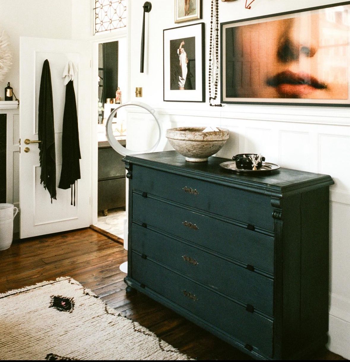 Large Vintage Dresser, Distressed Black Chest Of Drawers