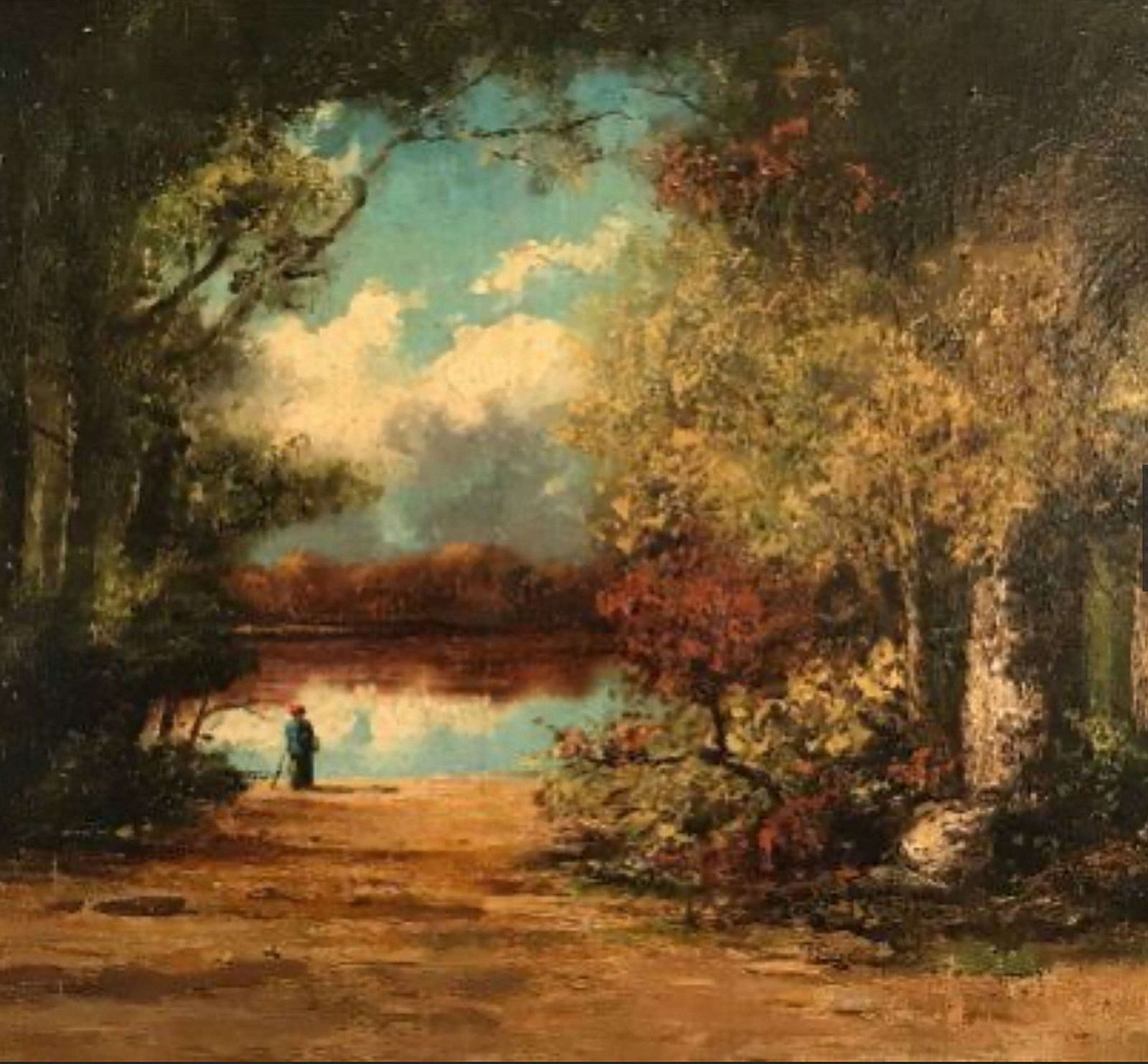 S A Mason   Oil On Canvas   Lady By The Lake photo furniture