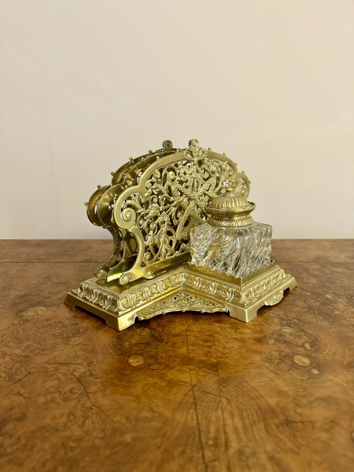 Stunning Quality Antique Ornate Brass Desk Set photo for sale