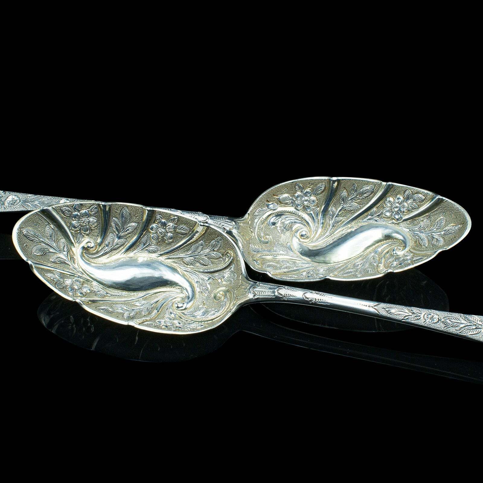 Pair Of Antique Dessert Spoons, English, Silver, Trifle, Hallmarked, Georgian photo buy