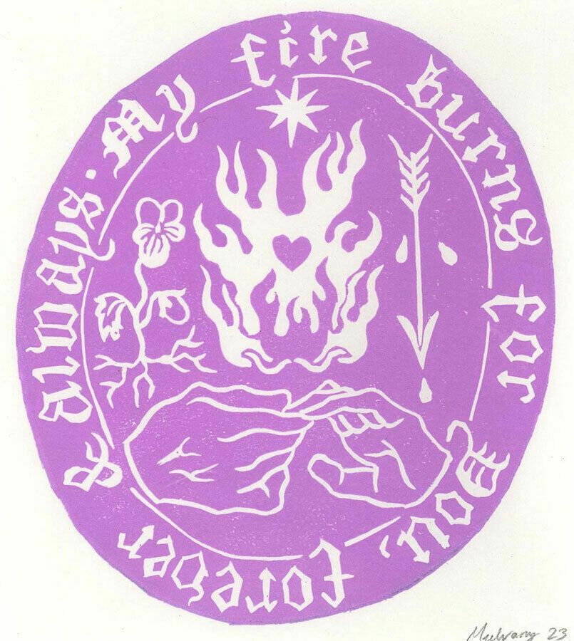 Isabelle Mulvany   2023 Linoprint, My Fire Burns For You (Purple)