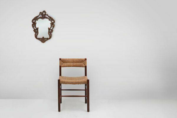 Baroque Mirror With Hand Carved Oak Ornated Frame, France, 1950s photo furniture